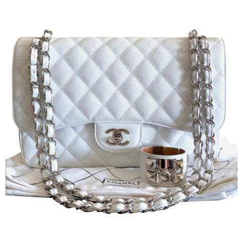 chanel classic flap white caviar